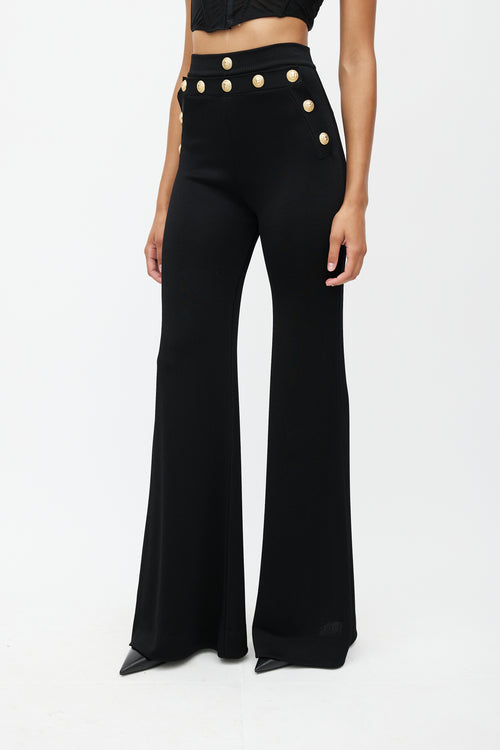 Balmain Black 
Gold Knit Wide Leg Trouser