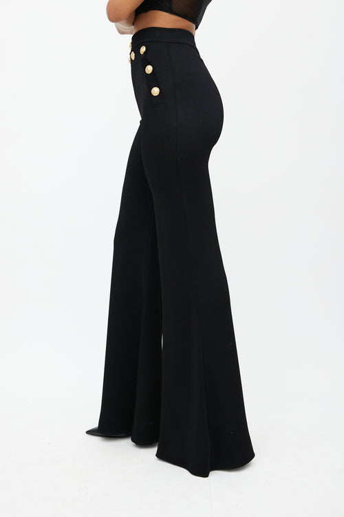 Balmain Black 
Gold Knit Wide Leg Trouser