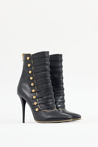 Balmain Black 
Gold Leather Alienor Stiletto Boot