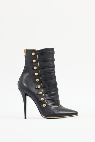 Balmain Black 
Gold Leather Alienor Stiletto Boot