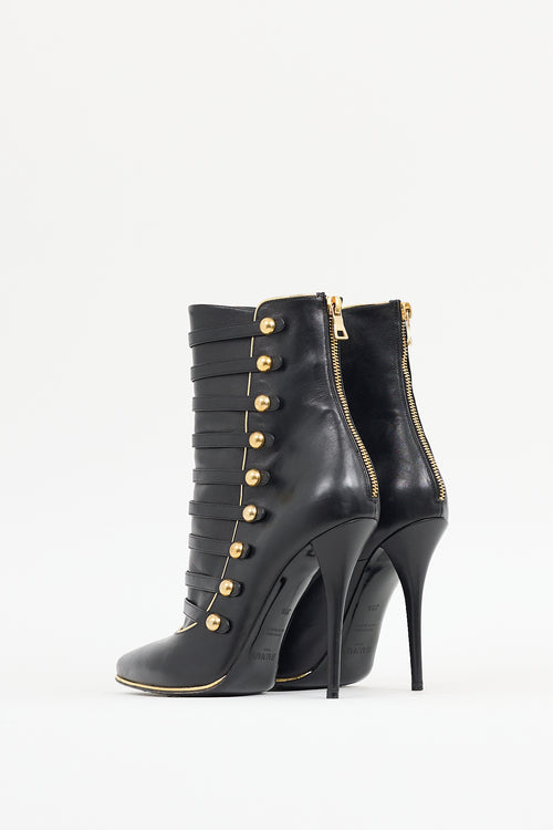 Balmain Black 
Gold Leather Alienor Stiletto Boot