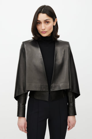 Balmain Black Leather Cape Jacket