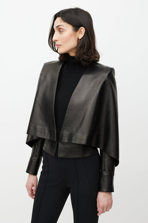 Balmain Black Leather Cape Jacket