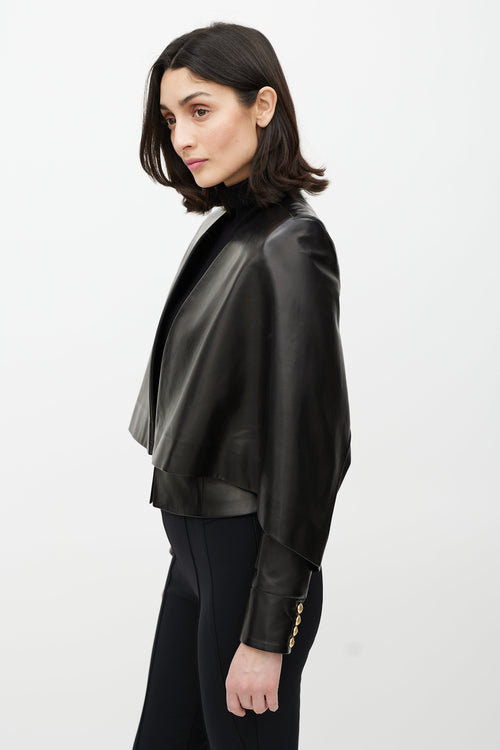 Balmain Black Leather Cape Jacket