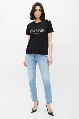 Balmain Black 
Gold Logo T-Shirt