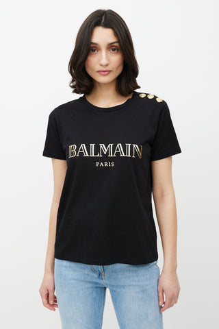 Balmain Black 
Gold Logo T-Shirt