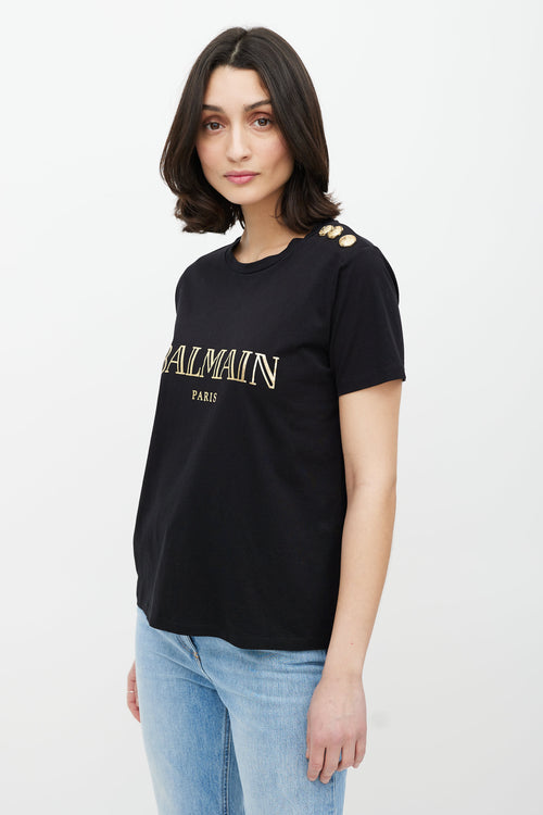 Balmain Black 
Gold Logo T-Shirt