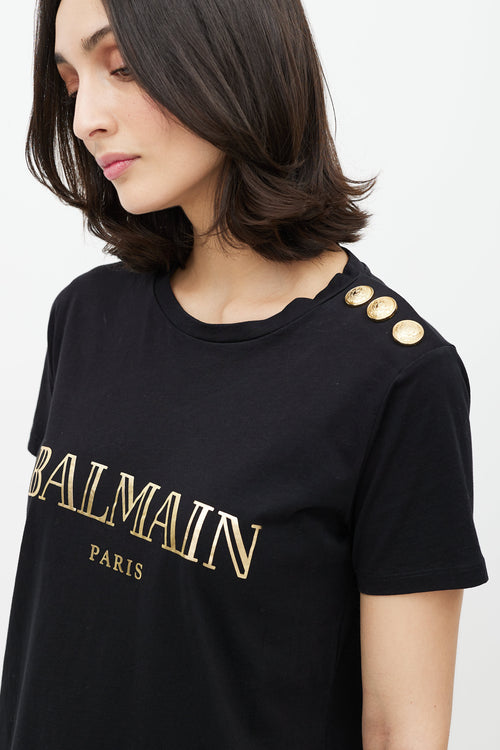 Balmain Black 
Gold Logo T-Shirt