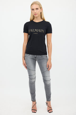 Balmain Black 
Gold Logo T-Shirt