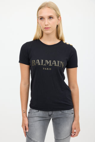 Balmain Black 
Gold Logo T-Shirt