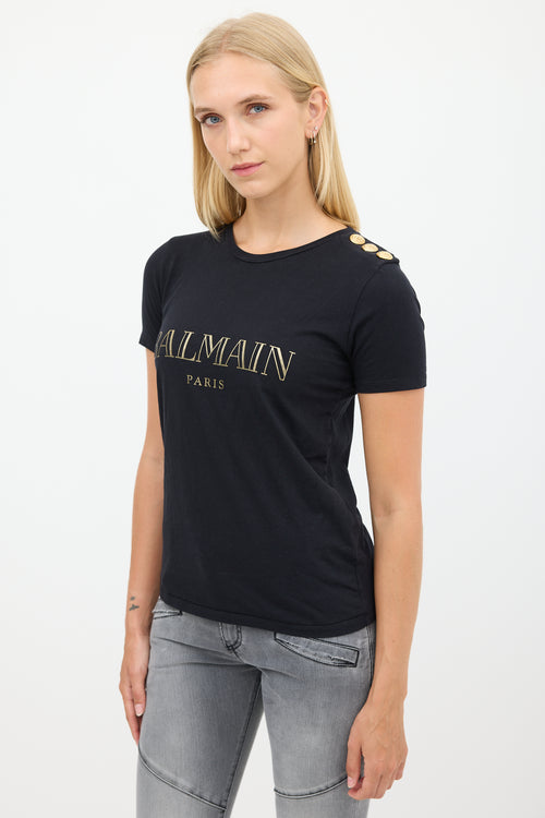 Balmain Black 
Gold Logo T-Shirt