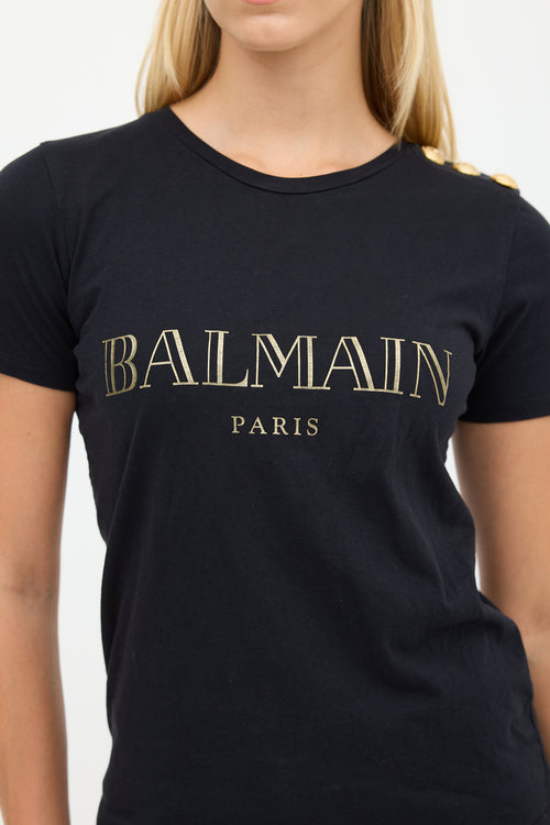 Balmain Black 
Gold Logo T-Shirt