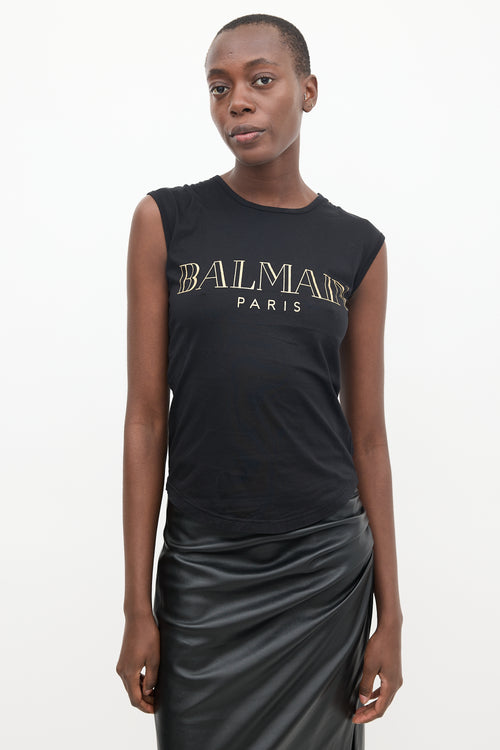 Balmain Black 
Gold Logo Tank