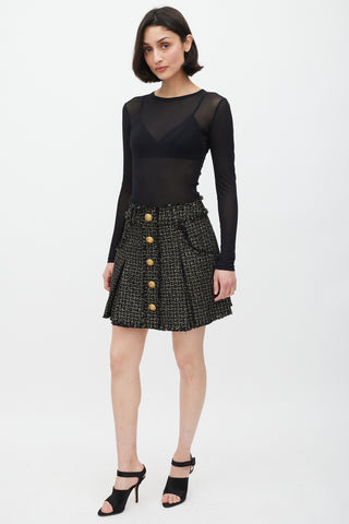 Balmain Black 
Gold Metallic Knit Fringe Skirt