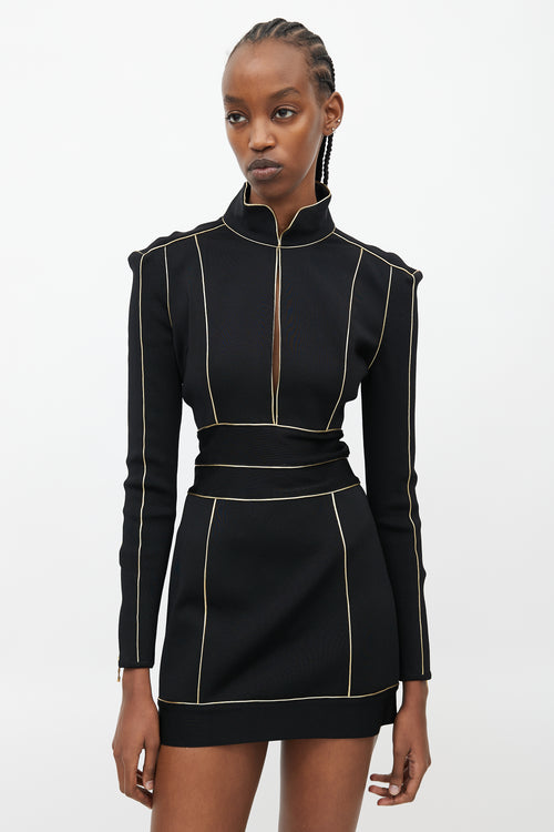 Balmain Black 
Gold Midi Knit Dress