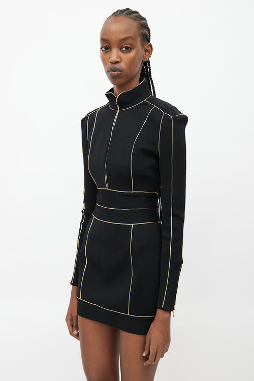 Balmain Black 
Gold Midi Knit Dress