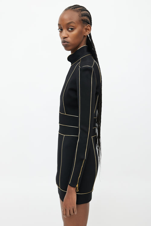 Balmain Black 
Gold Midi Knit Dress