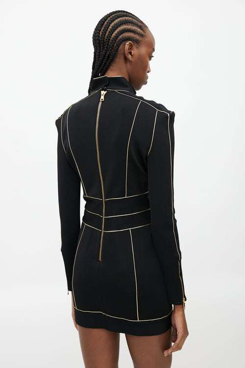 Balmain Black 
Gold Midi Knit Dress