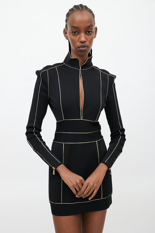 Balmain Black 
Gold Midi Knit Dress