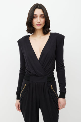 Balmain Black 
Gold Wool Jumpsuit