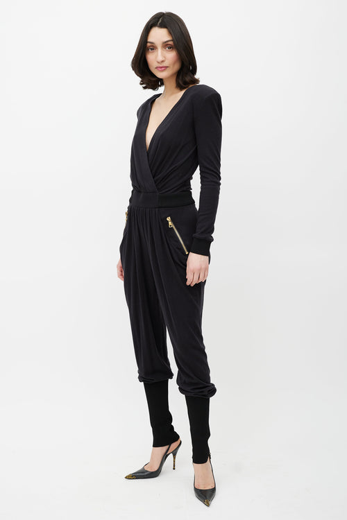 Balmain Black 
Gold Wool Jumpsuit