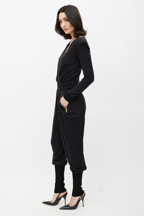 Balmain Black 
Gold Wool Jumpsuit