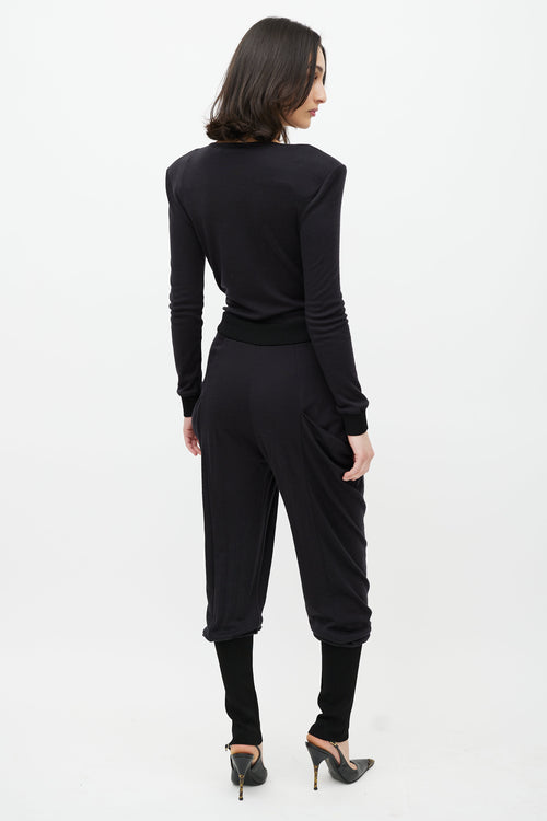 Balmain Black 
Gold Wool Jumpsuit