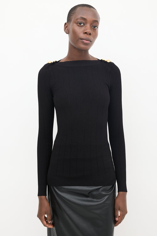 Balmain Black 
Gold Ribbed Knit Sweater