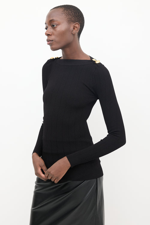 Balmain Black 
Gold Ribbed Knit Sweater