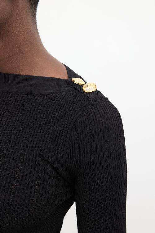 Balmain Black 
Gold Ribbed Knit Sweater