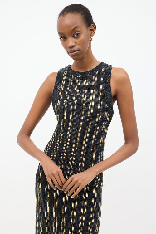 Balmain Black 
Gold Rhinestone Stripe Maxi Dress