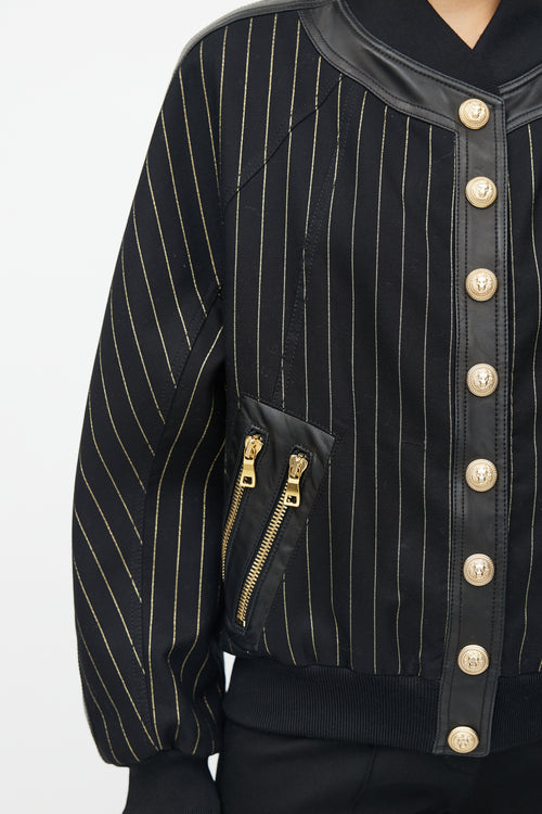 Balmain Black 
Gold Stripe Bomber Jacket