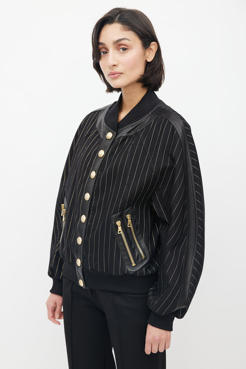 Balmain Black 
Gold Stripe Bomber Jacket