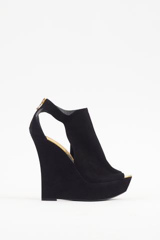 Balmain Black 
Gold Suede Amaya Platform Heel