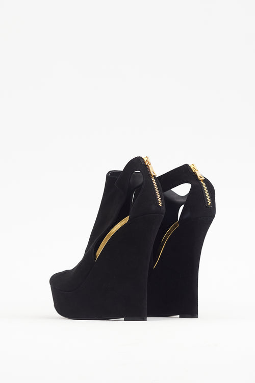 Balmain Black 
Gold Suede Amaya Platform Heel