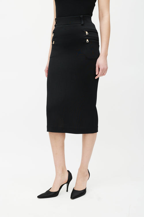 Balmain Black 
Gold Zip Skirt