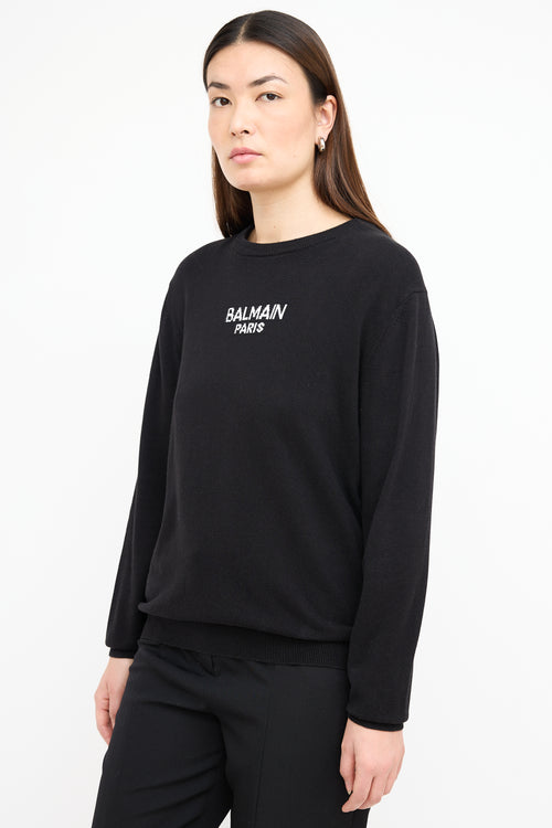 Balmain Black Knit Intarsia Logo Sweater