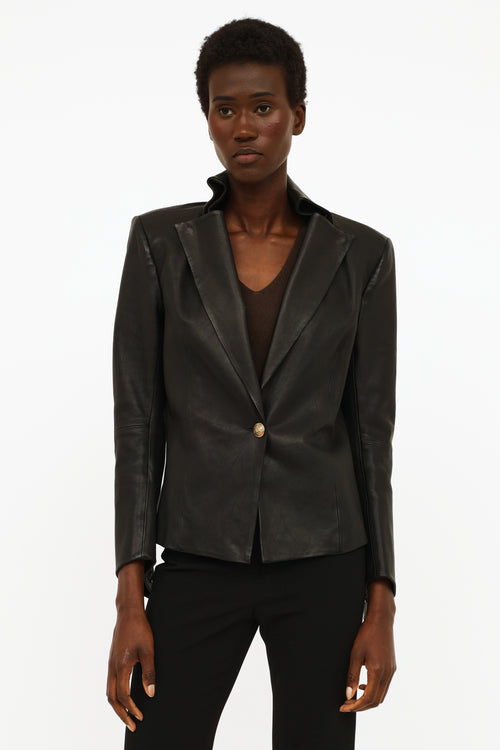 Balmain Black Leather Structured Blazer