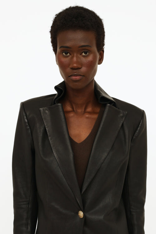 Balmain Black Leather Structured Blazer