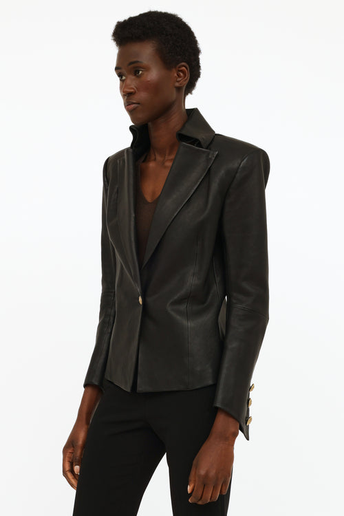 Balmain Black Leather Structured Blazer