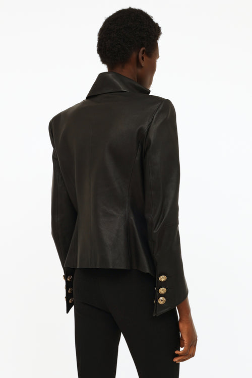 Balmain Black Leather Structured Blazer