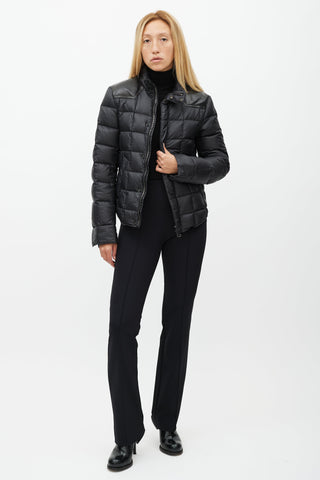 Balmain Black Leather Yoke Puffer Jacket