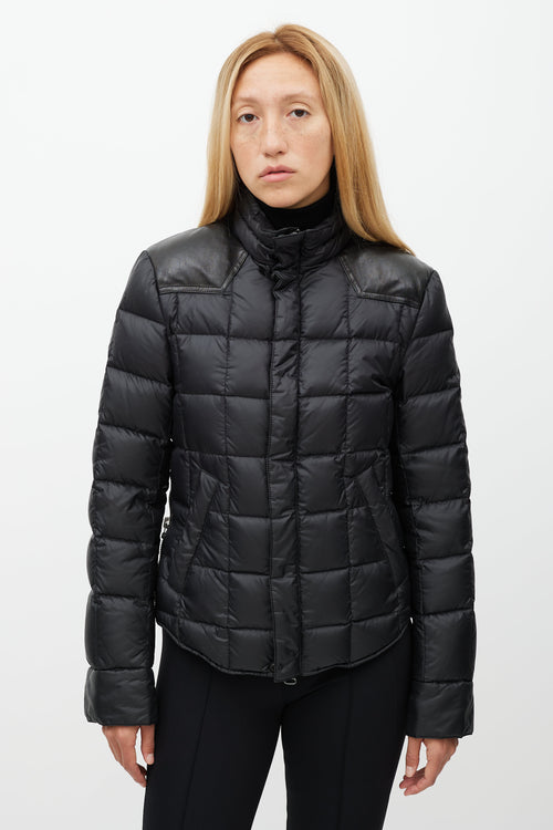 Balmain Black Leather Yoke Puffer Jacket