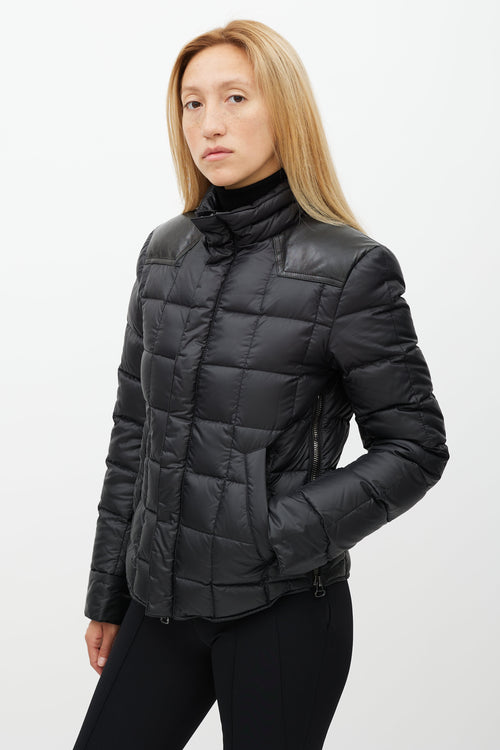 Balmain Black Leather Yoke Puffer Jacket