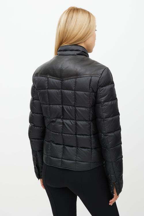 Balmain Black Leather Yoke Puffer Jacket