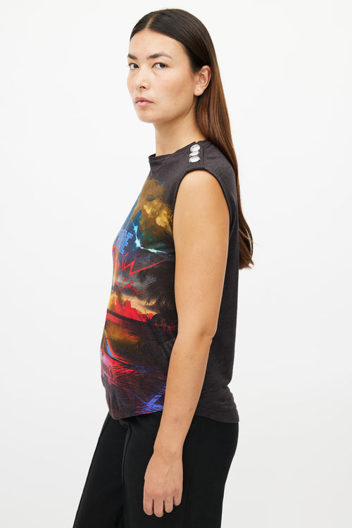 Balmain Black 
Multi Linen Graphic Tank