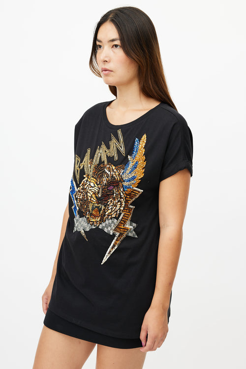 Balmain Black 
Multi Sequin T-Shirt