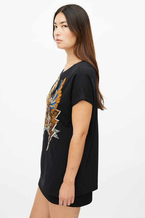 Balmain Black 
Multi Sequin T-Shirt