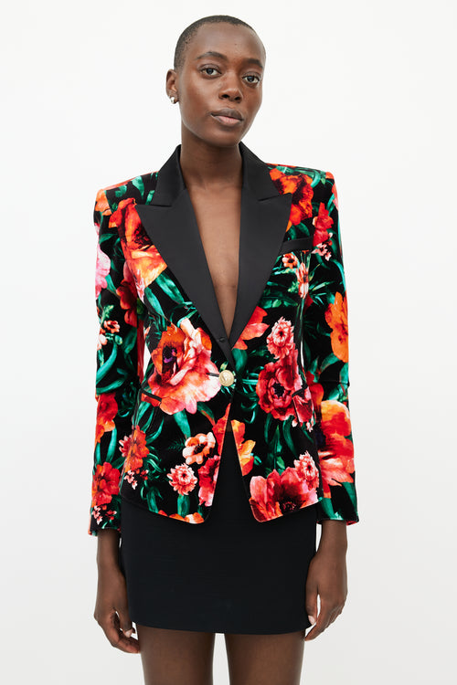 Balmain Black 
Multicolour Floral Velvet Blazer