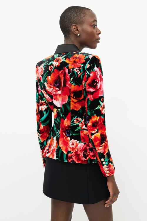 Balmain Black 
Multicolour Floral Velvet Blazer